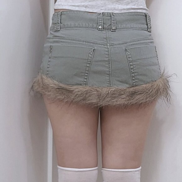 Reworked Faux Fur Green Micro Mini Skirt - Picture 4 of 8